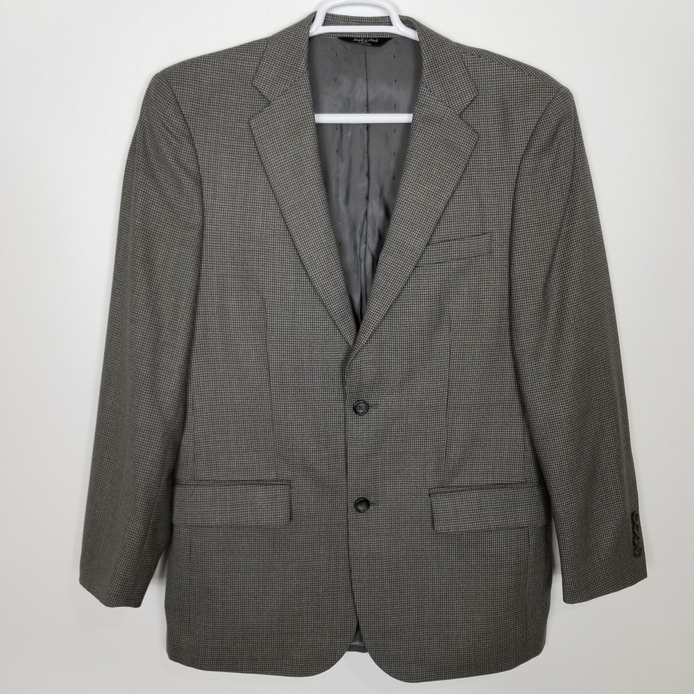 Joseph & Feiss  Men  100% Wool Blazer Jacket Sz 40‎ L  Houndstooth Brown Preppy